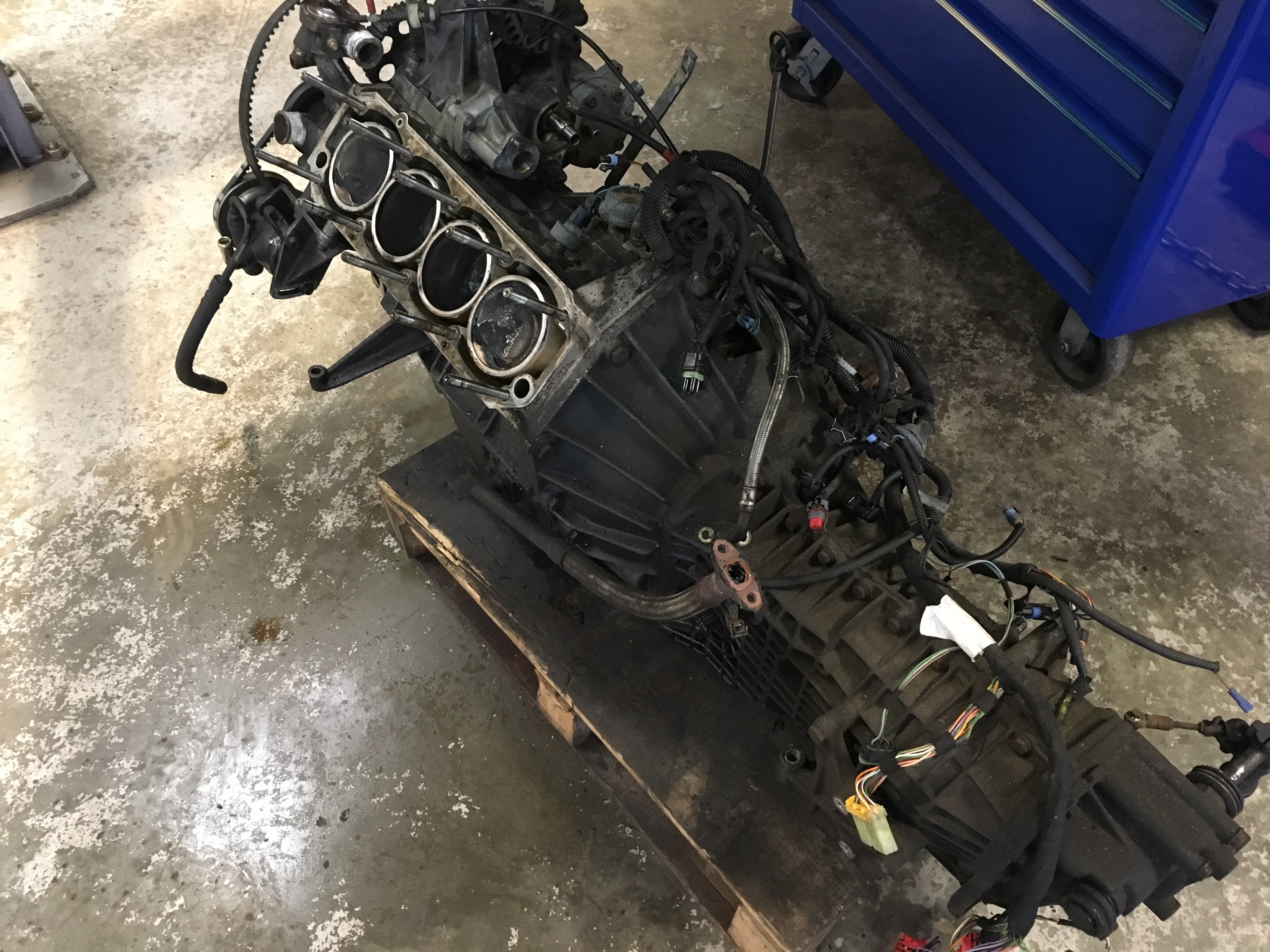 Lotus Esprit 4 Cylinder 900 series engine being stripped down  to carry out nessasary repairs